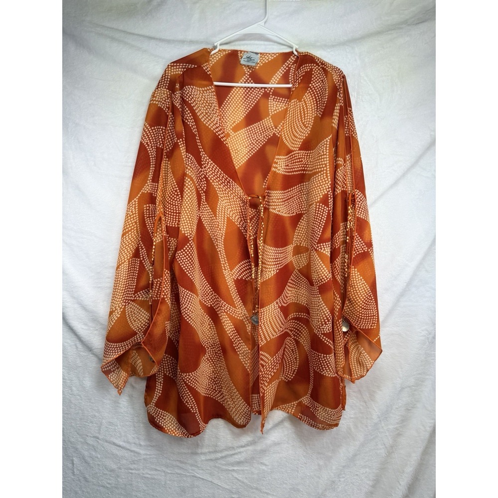 Your Best Look Women's Orange Swim Cover Up Sheer Cardigan 18W Tie Front Shells